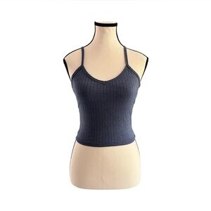 Bozzolo Slate Blue Ribbed Crop Camisole